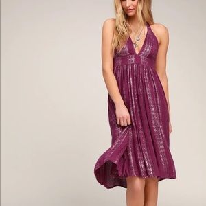 NWT Lulu’s Charlize Magenta Striped Halter MIDI Dress-small, S